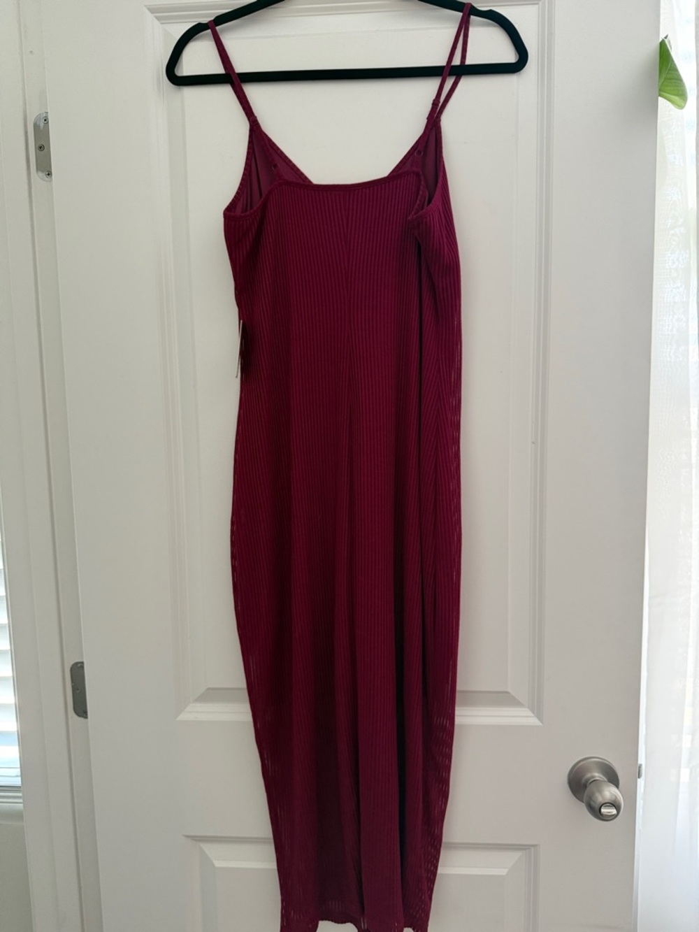 Express Burgundy Ribbed Button-Front Midi Dress - Picture 3 of 4